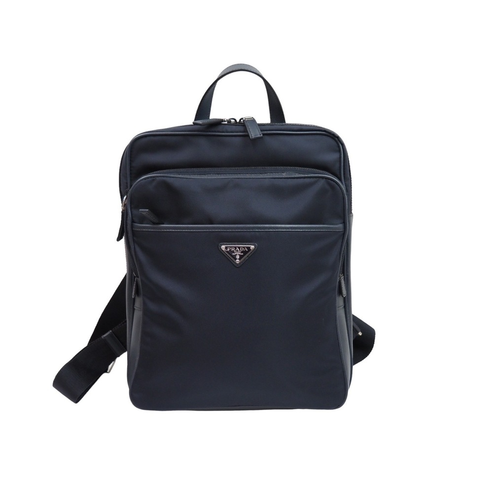 Prada Rucksack Logo Leather Navy Silver